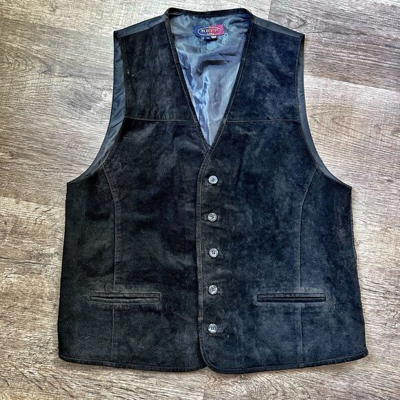 Vintage REPP Black Suede Leather Vest -Large Tall - Picture 1 of 8